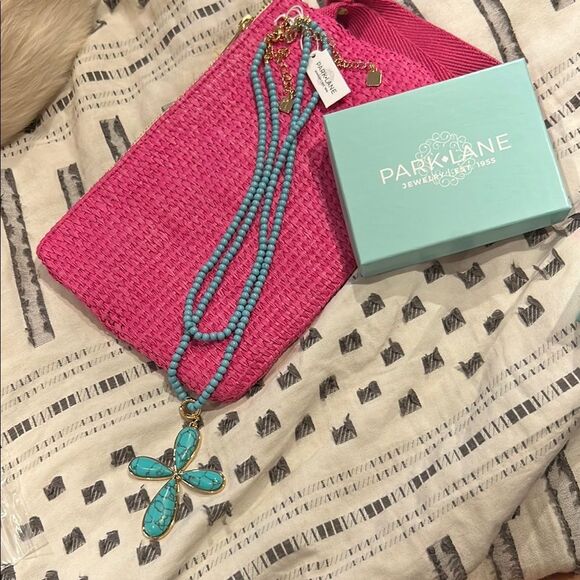 Park Lane Turquoise Necklace new cross beaded jewelry NWT beach blue pendant - Picture 2 of 5